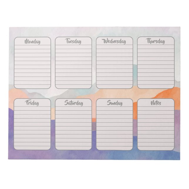 Watercolor Mountains Weekly Planner Tear Away Notepad (Front)