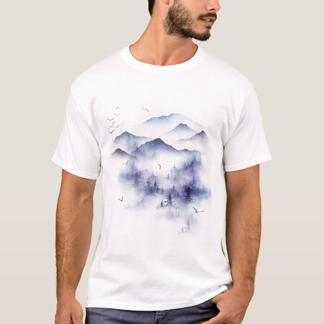 Watercolor mountains, winter landscape illustratio T-Shirt (Front)
