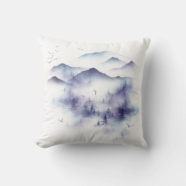 Watercolor mountains, winter landscape illustratio throw pillow (Front)
