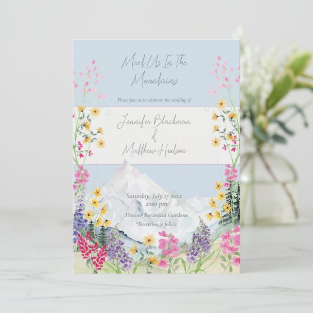 Watercolor Mountains with Wildflower Frame Invitation (Standing Front)