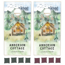 Watercolor Mountains Woodland Cabin / Cottage