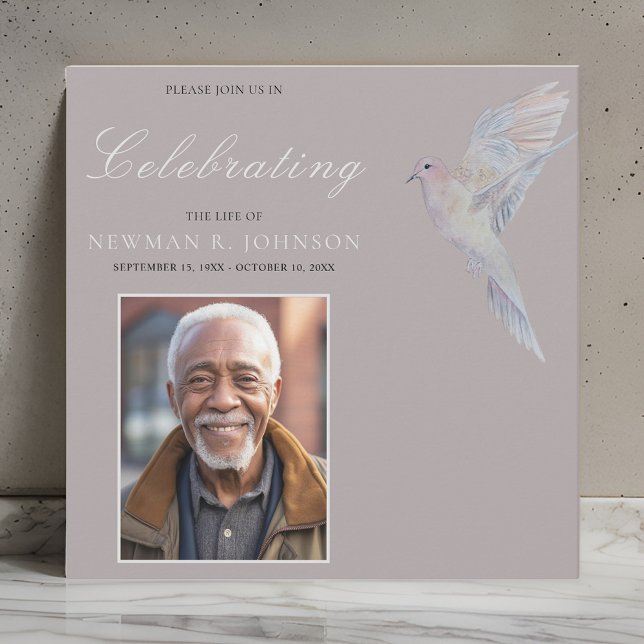Watercolor Mourning Dove Celebration of Life Photo Invitation (Creator Uploaded)