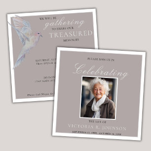 Watercolor Mourning Dove Celebration of Life Photo Invitation