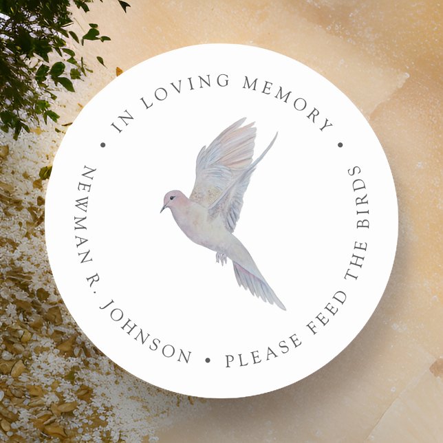Watercolor Mourning Dove Funeral Memorial  Classic Round Sticker (Creator Uploaded)
