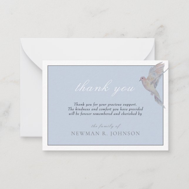 Watercolor Mourning Dove Memorial Thank You Card (Front)