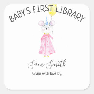 Watercolor mouse - bookplate label