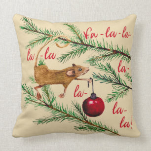 Watercolor Mouse Decorates Christmas Tree Throw Pillow