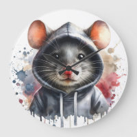 Watercolor Mouse in Grey Hoodie Splash Art 