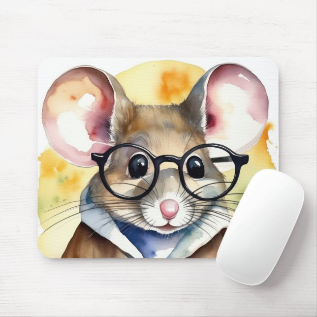 Watercolor Mouse With Eyeglasses Pad (With Mouse)