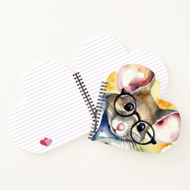 Watercolor Mouse With Glasses Notebook (Inside)