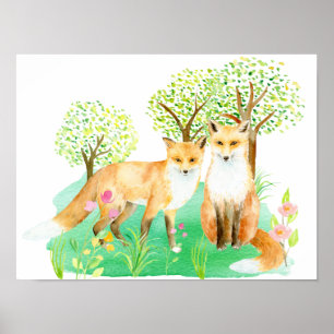 Watercolor Mr and Mrs Fox Poster
