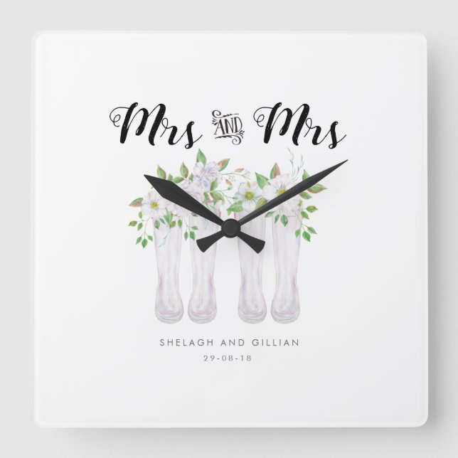 Watercolor Mrs & Mrs Clock Wedding Anniversary (Front)