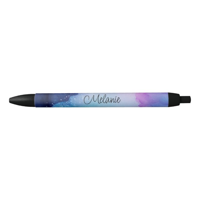 Watercolor multi-colour Custom Name  Black Ink Pen (Front)