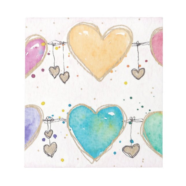 Watercolor multicolor hearts notepad  (Front)
