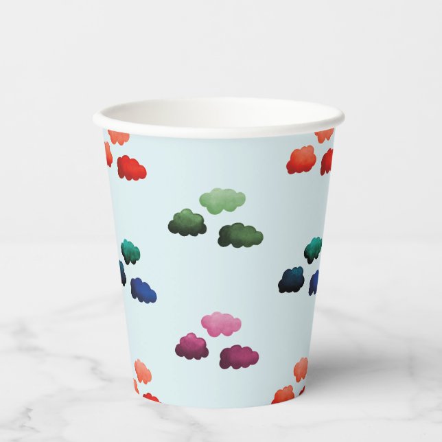 Watercolor multicolored clouds paper cups (Front)