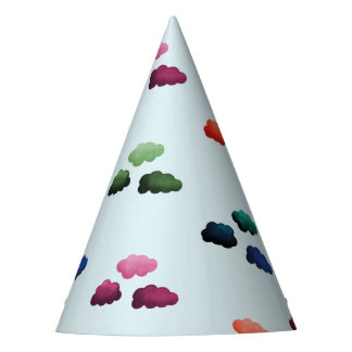 Watercolor multicolored clouds party hat