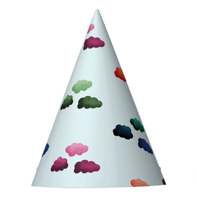 Watercolor multicolored clouds party hat (Front)