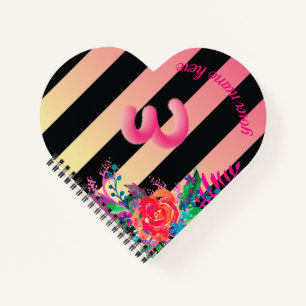 watercolor multicolored stripes furry E monogram Notebook