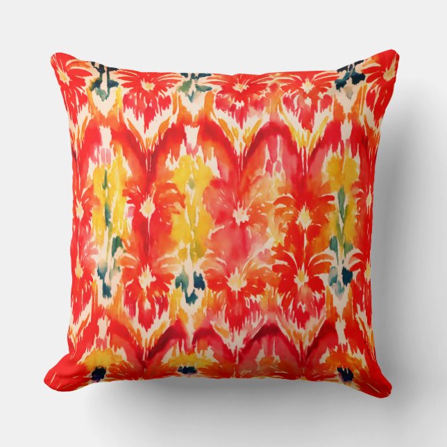 Watercolor Multiple Daisy ikat Pattern Art Throw Pillow (Front)