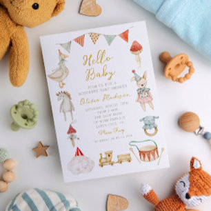 Watercolor Mushroom and Baby Shower Whimsical Invitation