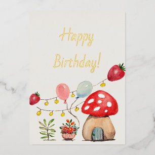 Watercolor Mushroom and Strawberries Cute Party