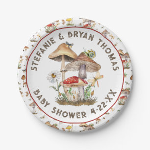 Watercolor Mushroom Baby Shower Paper Plate