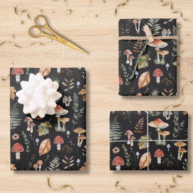 Watercolor Mushroom Botanical Pattern Decoupage Wrapping Paper Sheet (Creator Uploaded)