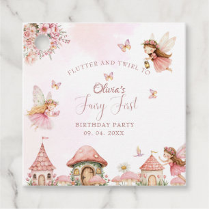 Watercolor Mushroom Fairy 1st Birthday Forest  Favour Tags