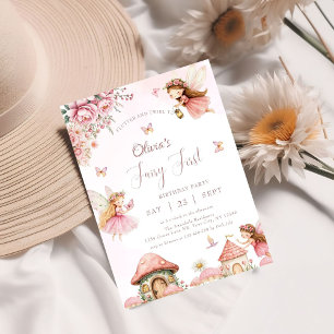 Watercolor Mushroom Fairy 1st Birthday Forest Invitation