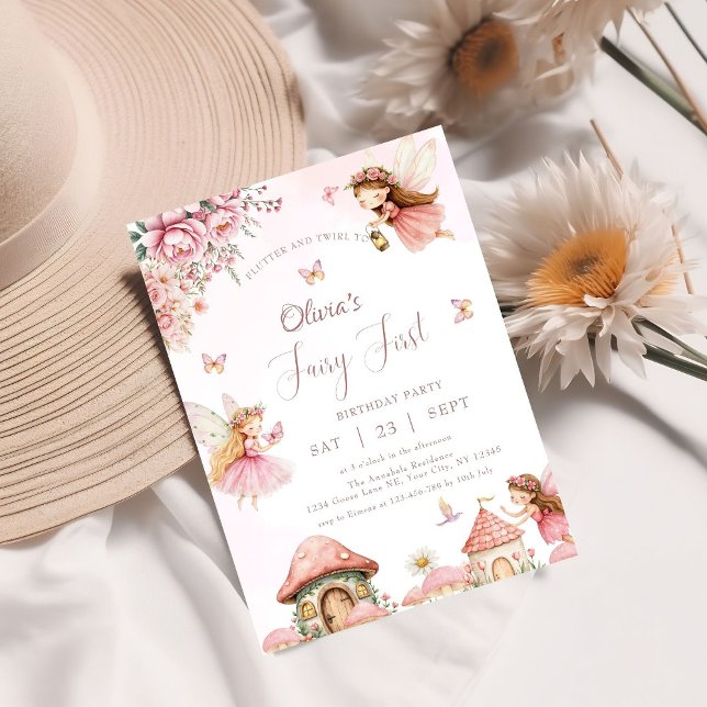 Watercolor Mushroom Fairy 1st Birthday Forest  Invitation (Creator Uploaded)