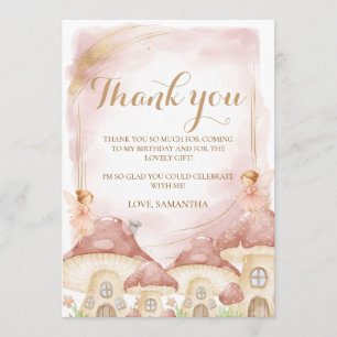 Watercolor Mushroom Fairy First Birthday Thank You Card