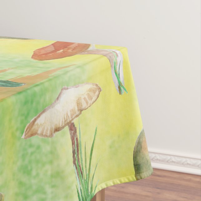 Watercolor mushroom glade tablecloth (In Situ)