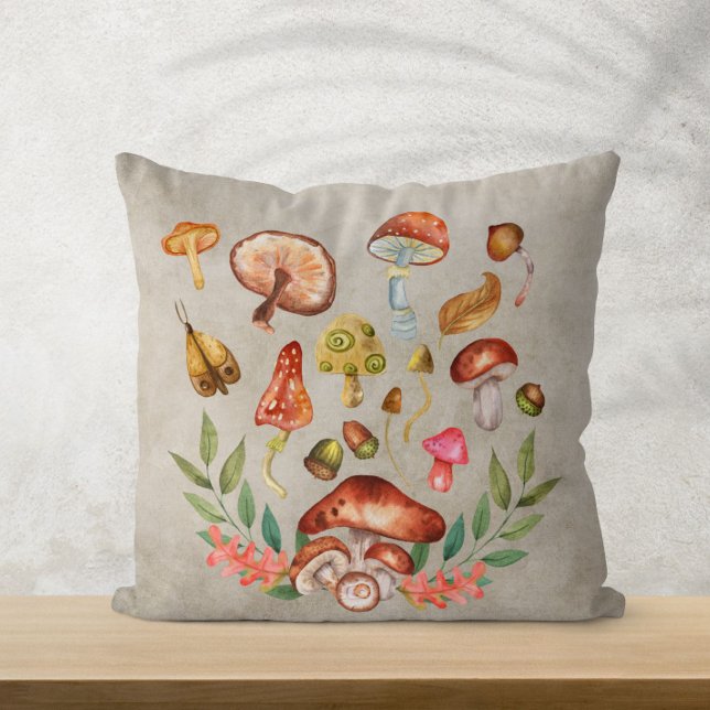Watercolor Mushroom  Throw Pillow (Creator Uploaded)
