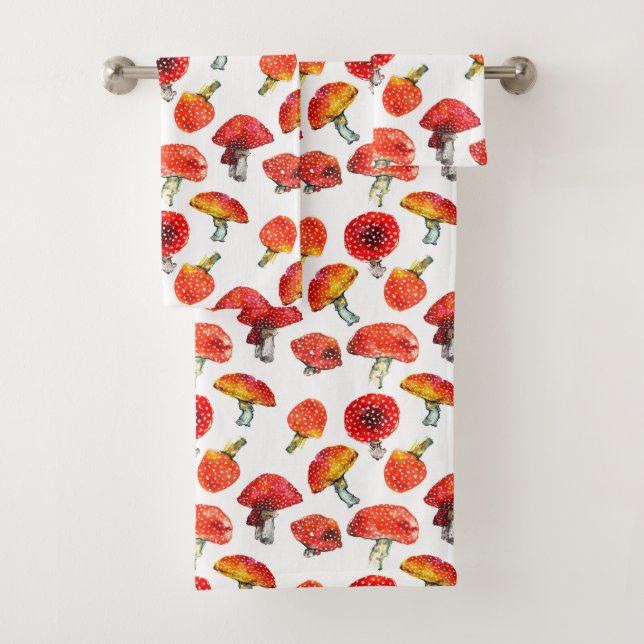 Watercolor mushrooms Cute fall pattern Bath Towel Set (Insitu)