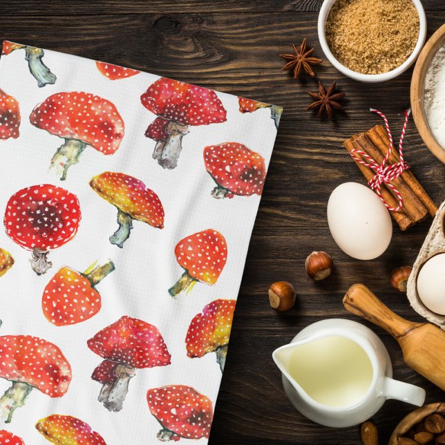 Watercolor mushrooms Cute fall pattern Kitchen Towel (Creator Uploaded)