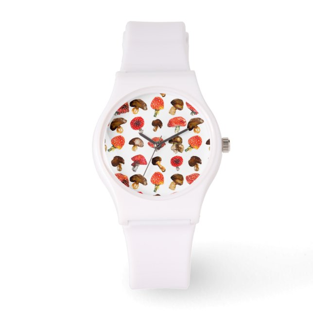 Watercolor mushrooms Cute fall pattern Watch (Front)