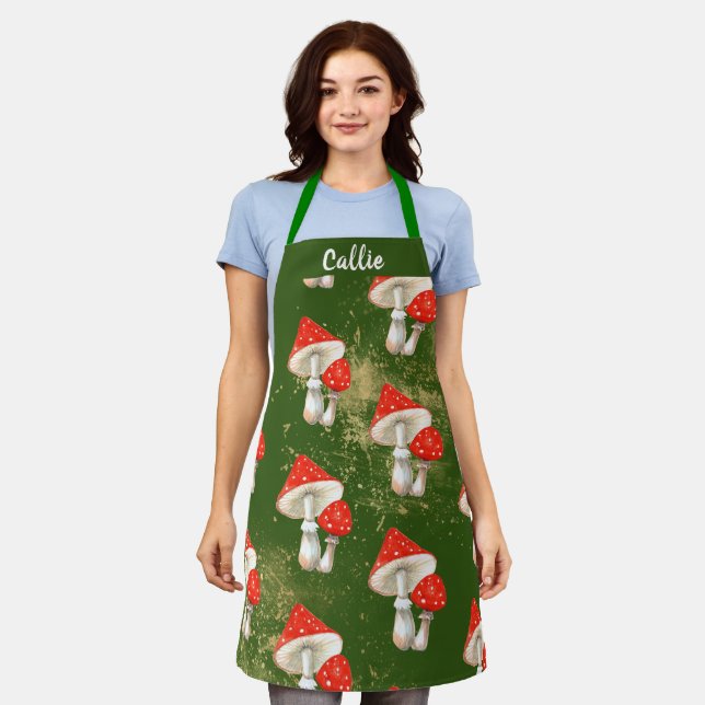 Watercolor Mushrooms Personalized Kitchen  Apron (Worn)