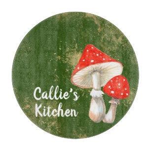 Watercolor Mushrooms Personalized Kitchen  Cutting Board