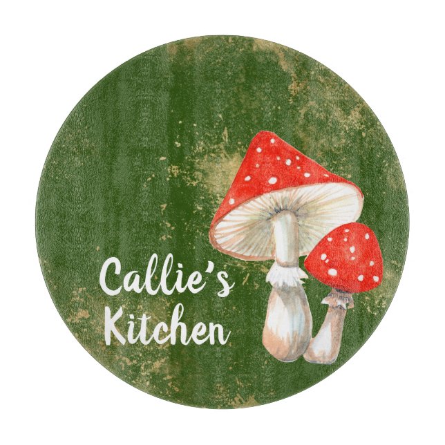 Watercolor Mushrooms Personalized Kitchen  Cutting Board (Front)