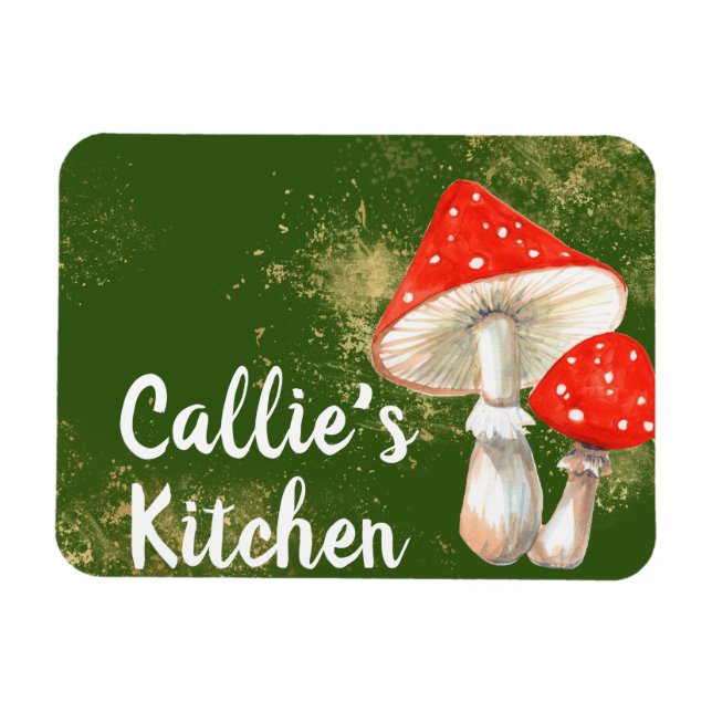 Watercolor Mushrooms Personalized Kitchen   Magnet (Horizontal)