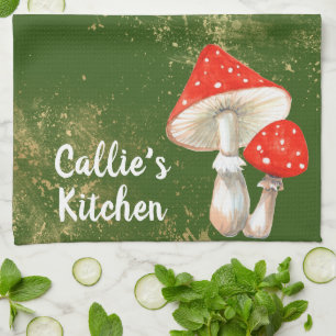 Watercolor Mushrooms Personalized Kitchen Towel