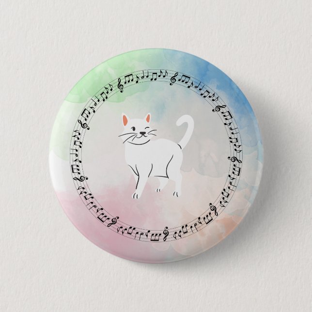 Watercolor Music Cat button (Front)