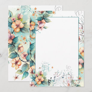 Watercolor music notes and flowers invitation