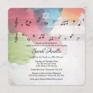 Watercolor Music Notes Invitation Bat mitzvah