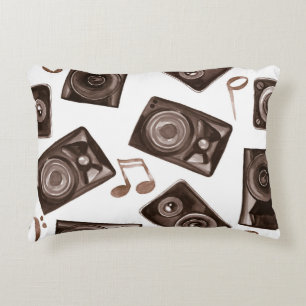 Watercolor Music Speakers Sepia Pattern Accent Pillow