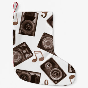 Watercolor Music Speakers Sepia Pattern Small Christmas Stocking