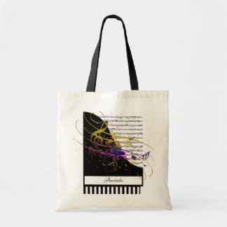 Watercolor music splatter piano personalized tote bag