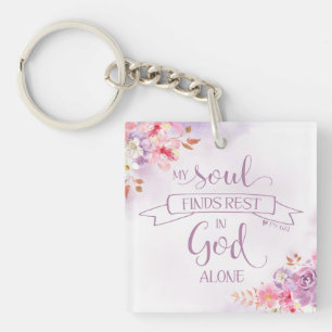 Watercolor My Soul Finds Rest, Ps 62:1 Keychain
