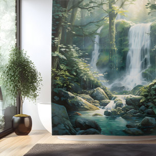 Watercolor Mystic Forest Waterfall