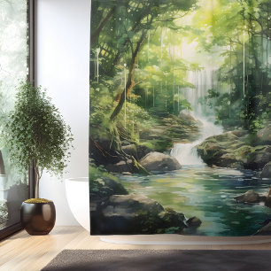 Watercolor Mystic Forest Waterfall